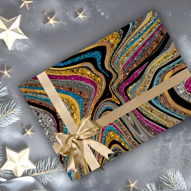 Papel De Presente Chic Sparkle Glitter marble art azul rosa (Criador carregado)