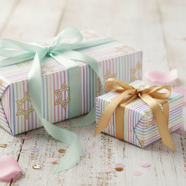 Papel De Presente Chic Star of David Rainbow Striped Pattern