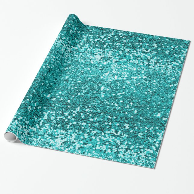Papel De Presente Chic Teal Aqua Glitter Sparkle Luxury (Desenrolado)