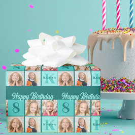 Papel De Presente Chic Teal Birthday Party Custom Photo Collage