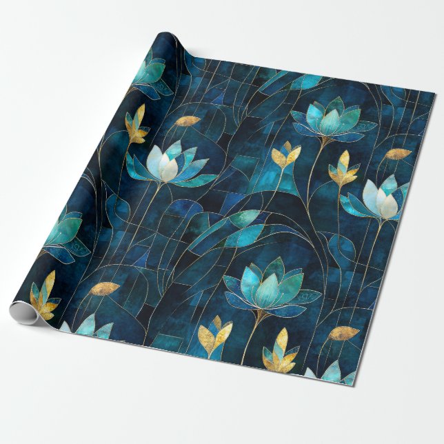 Papel De Presente Chic teal chrysanthemum (Desenrolado)