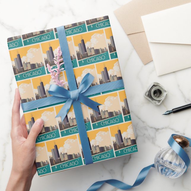 Papel De Presente Chicago | Linha Skyline Moderna (Presentear)