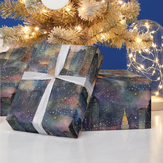 Papel De Presente Chicago no Natal e nas Aquarelas do Ano Novo (Feriados)