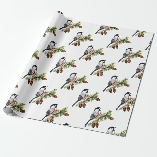 Papel De Presente Chickadee do inverno (Desenrolado)