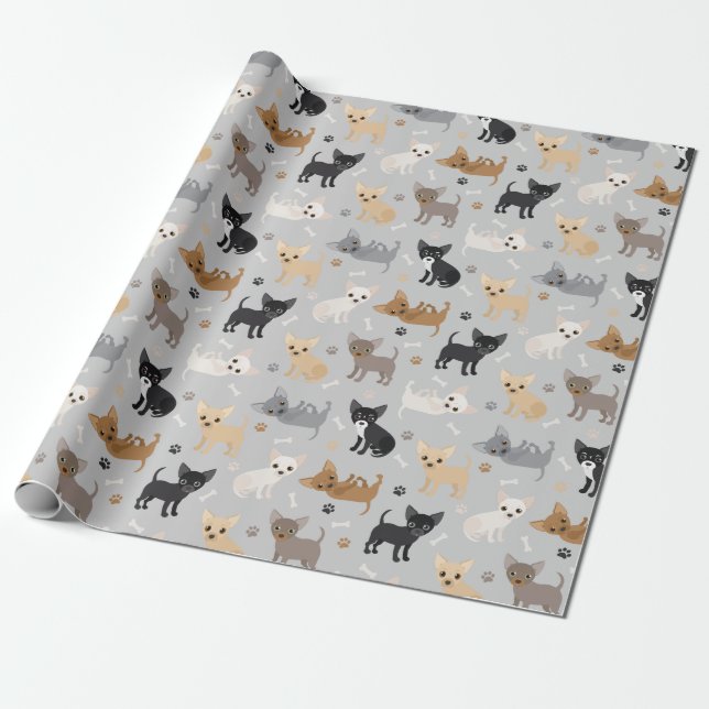 Papel De Presente Chihuahua Bones e Cinza de patas (Desenrolado)