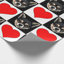 Papel De Presente Chihuahua Cachorro Enfrentado Coração Padrão Cute 