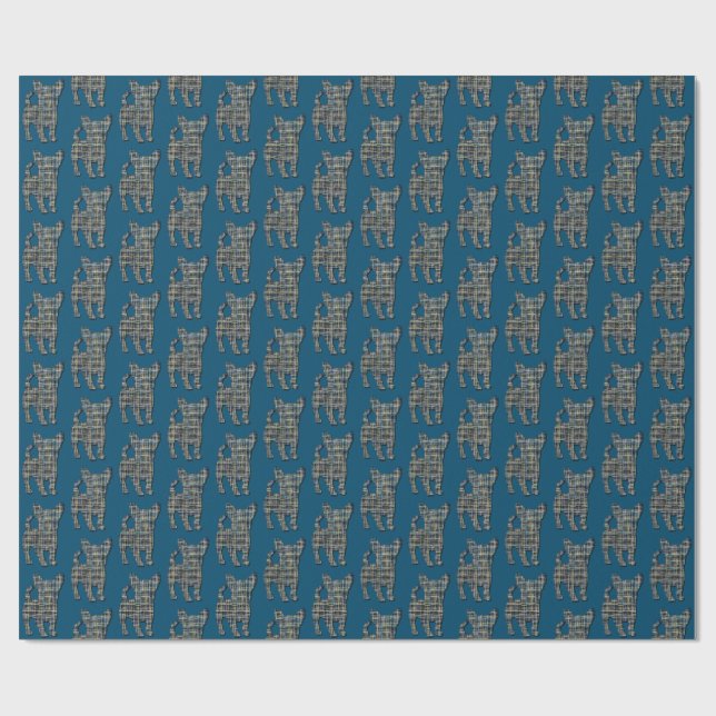 Papel De Presente Chihuahua Cachorro Silhuhowette Y&B Grid Line Blue (Aberto)