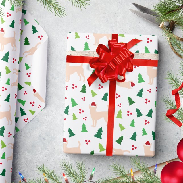 Papel De Presente Chihuahua Cães em Santa Hats BRANCO de Natal (Chihuahua dogs Christmas Wrapping Paper in White)