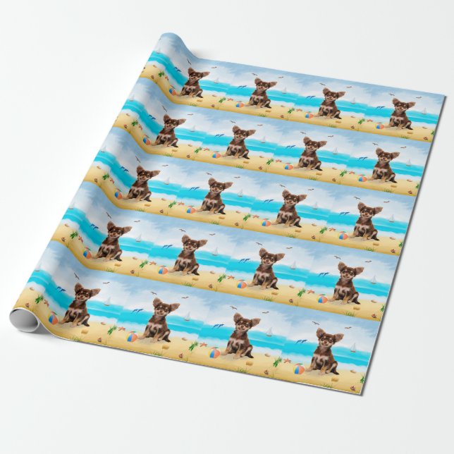 Papel De Presente Chihuahua Dog na praia (Desenrolado)