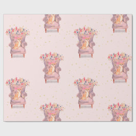 Papel De Presente Chihuahua Dog Pontos Dourados Florais Rosa