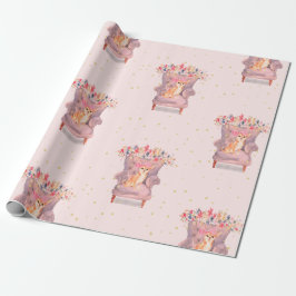 Papel De Presente Chihuahua Dog Pontos Dourados Florais Rosa