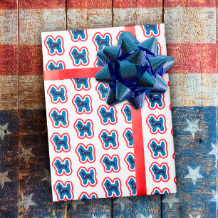 Papel De Presente Chihuahua Patriótico Vermelho Branco e Azul 4 de J