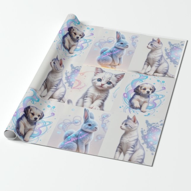 Papel De Presente Childs Galaxy Collection puppy, kitten, cat, bunny (Desenrolado)