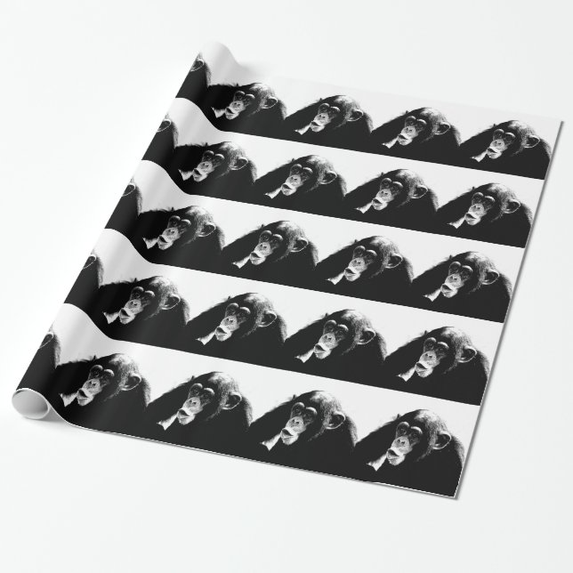 Papel De Presente Chimpanzé Branco Preto (Desenrolado)