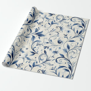 Papel De Presente Chinoiserie Azul de Aguarela Vinha & Floral