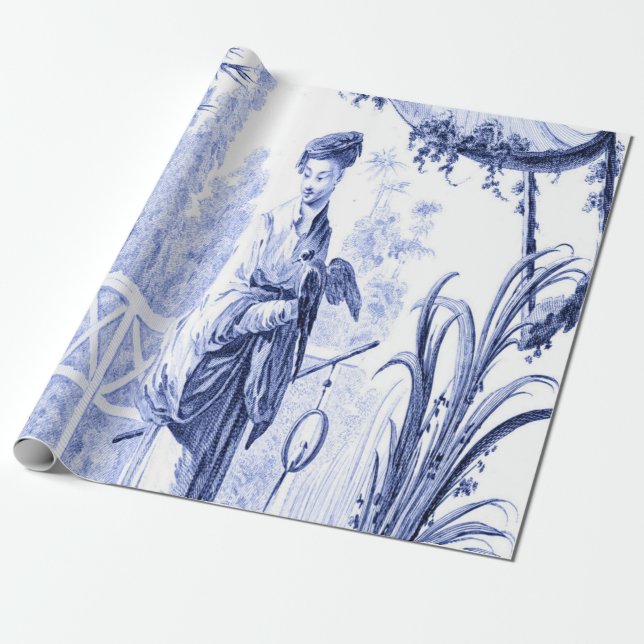 Papel De Presente Chinoiserie azul e branca (Desenrolado)