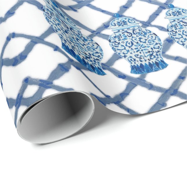 Papel De Presente Chinoiserie Bamboo Ginger Jar Wrappaper (Ponta do rolo)
