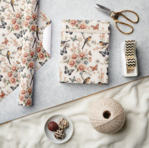 Papel De Presente Chinoiserie Bird e Butterfly Harmony