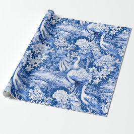 Papel De Presente Chinoiserie Birds Blue White Painting