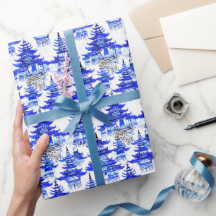 Papel De Presente Chinoiserie Blue da Aquarela