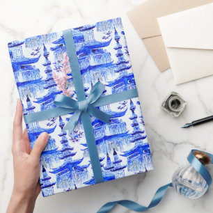 Papel De Presente Chinoiserie Blue da Aquarela