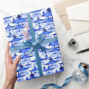 Papel De Presente Chinoiserie Blue da Aquarela