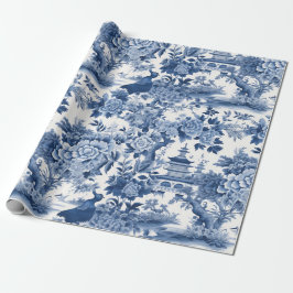 Papel De Presente Chinoiserie Blue Floral Pintura