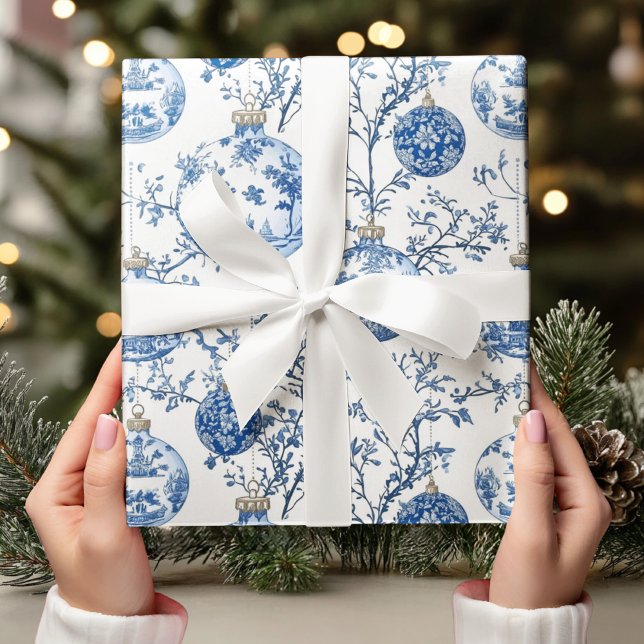 Papel De Presente Chinoiserie Blue & White Ornament Elegante (Criador carregado)