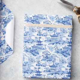 Papel De Presente Chinoiserie Blue & White Pagodas
