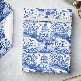 Papel De Presente Chinoiserie Blue & White Pagodas