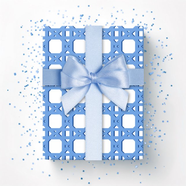 Papel De Presente Chinoiserie Cane Trellis in Blue (Criador carregado)