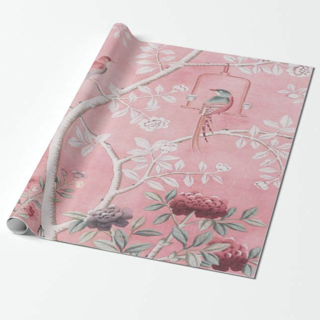 Papel De Presente Chinoiserie Chinesa Rosa (Desenrolado)