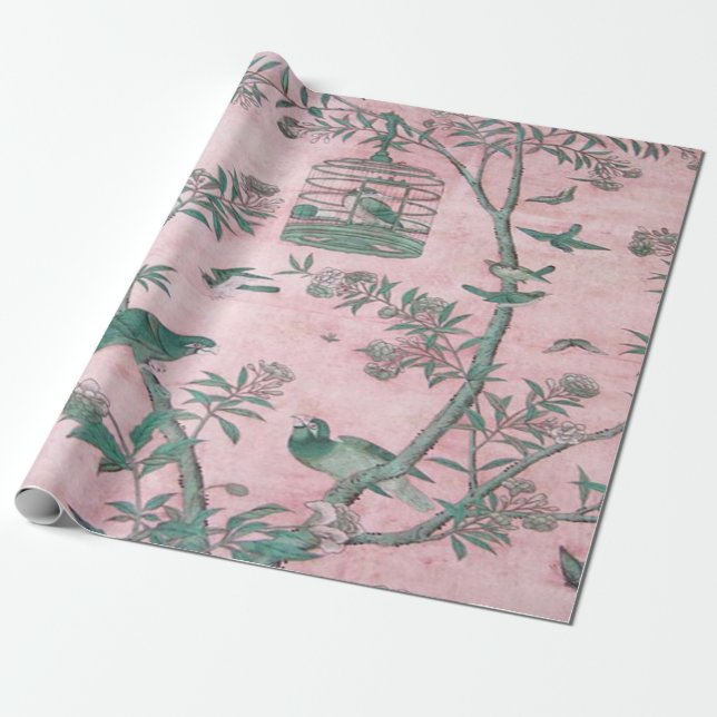 Papel De Presente Chinoiserie Chinesa Rosa (Desenrolado)
