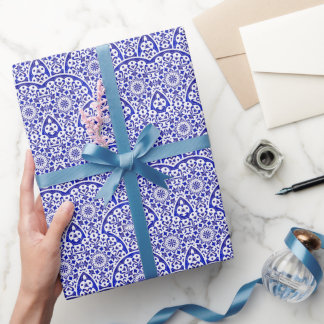 Papel De Presente Chinoiserie de Potência Azul e Branca Inspirada As