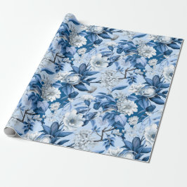 Papel De Presente Chinoiserie Floral Blue Pintura Branca