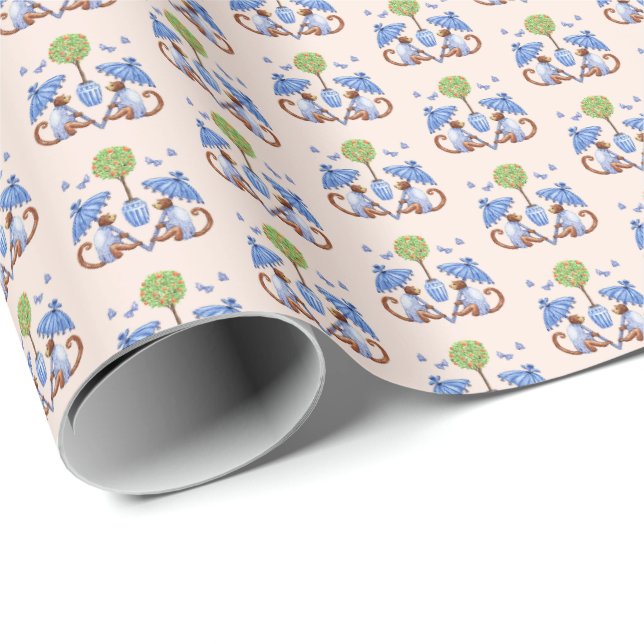 Papel De Presente Chinoiserie Monkey Wrapping Paper (Ponta do rolo)