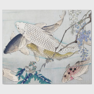 Papel De Presente Chinoiserie Peixes Koi e Impressão de Wistéria Rox