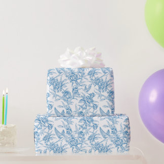 Papel De Presente Chinoiserie Rosa Azul Vintage Flor Pássaro