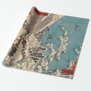 Papel De Presente Chinoiserie Ukiyo-e Paisagem Japonesa de Inverno c