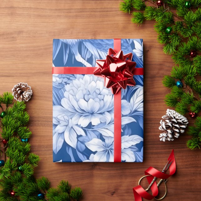 Papel De Presente Chinoserie azul e branca Design 8 (Presente de Natal)