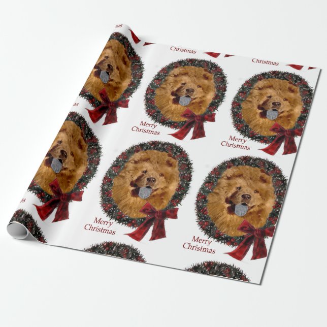 Papel De Presente Chiow Chow Christmas Wreath (Desenrolado)