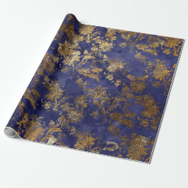 Papel De Presente Chique azul Dourado Floral, quente e quente