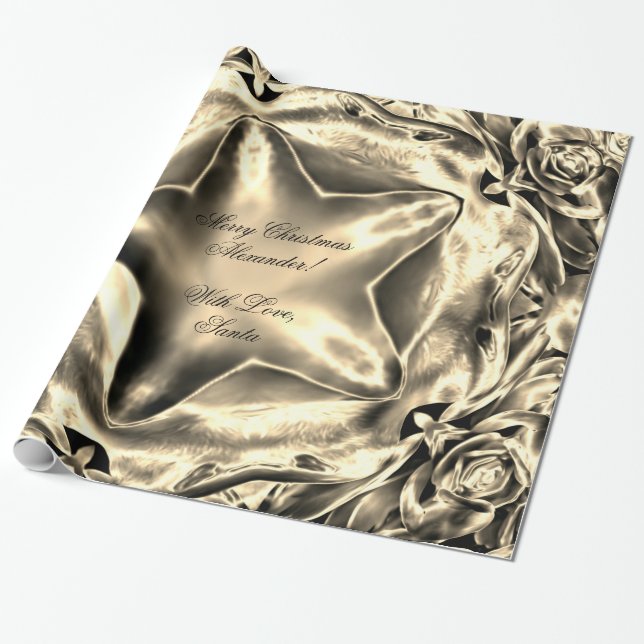 Papel De Presente Chique Dourado de prata elegante da estrela do (Desenrolado)