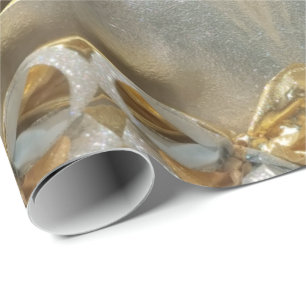 Papel De Presente Chique elegante do roteiro da folha Dourado do