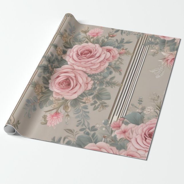 Papel De Presente Chique Floral Elegante Vintage (Desenrolado)