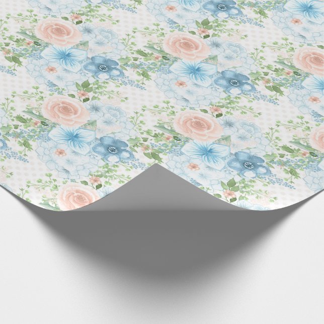 Papel De Presente Chique Floral Verde Rosa Azul Russo (Ponta)