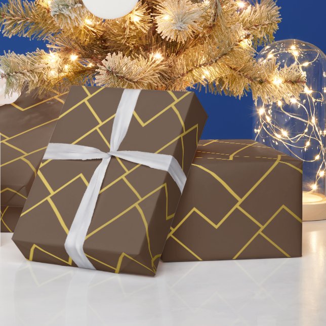 Papel De Presente Chique Geométrico Marrom Dourado Tendência (Feriados)