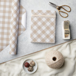Papel De Presente Chique - Leve branca - Taupe Beige Brown Gingham