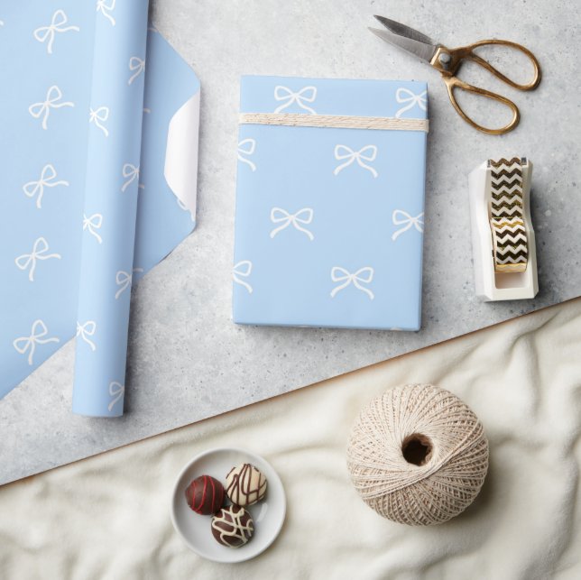 Papel De Presente Chique Prep Azul Pastel Padrão de Laço Primavera V (Artesanato)
