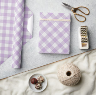 Papel De Presente Chique White Lavanda Violet Gingham